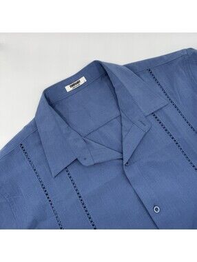 COOFANDY Men's Blue Cuban Guayabera Shirt L